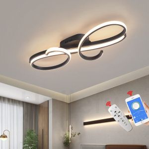 Plafonnier LED éclairage de plafond moderne pour le salon Lampe de salon design en spirale dimmable avec télécommande Lampe de chambre Luminaire Plafonnier pour Chambre à coucher (Noir, 60cm) (Huilefu lamp store, neuf)