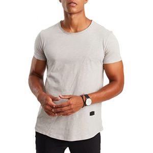 Leif Nelson - T-shirt d'&eacute;t&eacute; pour homme, col rond, slim fit, en coton, t-shirt pour homme, col rond, sweat &agrave; capuche &agrave; manches courtes LN8209, Gris, XL (Leif Nelson, neuf)