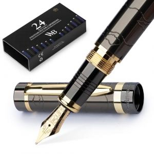 Wordsworth & Black Ensemble de stylos à encre Primori [Gris acier doré] ; Plume moyenne, coffret cadeau, 24 cartouches d'encre, convertisseur de recharge, manuel ; Journalisation, calligraphie (Wordsworth & Bläck, neuf)