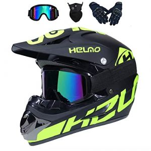 UIGJIOG Casque Moto Enfant,Casque de Cross pour Enfant Casque Downhill pour Enfants, avec Goggle/Gants/Masque,D. O. T Standard,pour BMX MTB Quad Enduro ATV Scooter,I,XL(58~59cm) (UIGJIOG, neuf)