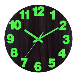 Plumeet Horloge Murale Veilleuse Extra Grande, 40.6cm en Bois Qui Brille dans Le Noir pour Chambre &agrave; Coucher, Horloge Murale Silencieuse, Chiffres et Aiguilles Lumineux, Brun (VoolanDirect EU, neuf)