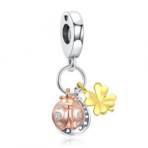 Annmors Femme Porte-Bonheur Charms Fer à Cheval, Trèfle à Quatre Feuilles & Coccinelle Argent Sterling 925 Pendentif avec Zircon Cubique pour Bracelet (Annmors Official Jewelry, neuf)