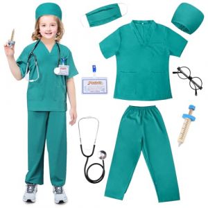 TonStyle Costume de Médecin pour Enfants, Ensemble de Blouse de Médecin Costume Enfant Garcon avec Accessoires, Costume d'Halloween, Jouet D'Imitation et Cadeau pour Enfants Fille dès 3 Ans (M) (TonStyle EU, neuf)