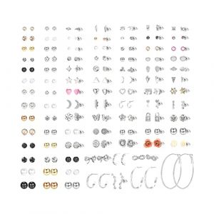 MILACOLATO 93 Paires AssOrties de Multiples Boucles D'Oreilles Ensemble Pour Femmes Adolescentes Mignon Simple Faux Perle Boucles d'Oreilles Bar Lune &eacute;toile CZ Boucle D'Oreille Bijoux Argent (qingtxc, neuf)