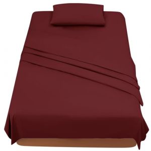 FARFALLAROSSA Parure De Lit 120x190/200 3 Pièces en Microfibre - Drap Housse 120x200 cm - Drap Plat 1 Personne 180x280 cm - 1 Taie d'oreiller 50x80 - Bordeaux (MediaMinds, neuf)