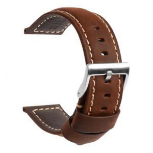 TStrap Bracelet de Montre en Cuir pour Homme – 20mm 22mm 24mm Marron Foncé Vintage Bracelets de Montre Connectée – Nubuck Watch Strap Replacement Boucle Fermoir (Loenzo-UK, neuf)