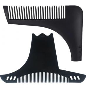 NHQZ Peigne Barbe Homme,2 Pièces Beard Shaping Template Tool et Comb,Barber Tools Pochoir à Barbe,Accessoire de Soin Barbe Homme pour Contour Barbe (NHQZ, neuf)