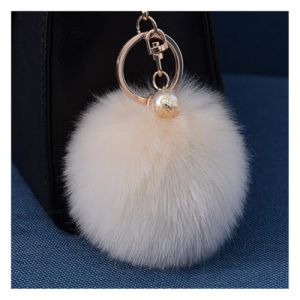 Wisafory Porte-cl&eacute;s Pom Pom avec perle en or, peluche en fausse fourrure, porte-sac, porte-cl&eacute;s, accessoires pour sacs, valises, sacs &agrave; dos, anneau pour cl&eacute;s, charme pour t&eacute;l&eacute;phone portable pour (Qunrong, neuf)