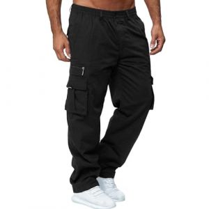 Pantalon Homme avec élastique à La Taille Cargo Militaire Sport Jogging Large Leger Pantalons Bas de Survetement Baggy Hiver Running Chaud Coupe Droite Coton Fitness Grande Training Ample Pants (yiTuIsI, neuf)