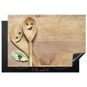 KitchenYeah© Protection Plaque Induction 77x51 cm Protege Deco Cuisine Cache Protège De Cuisson Accessoire Bois - Cuillères - Marron - Smiley (KitchenYeah, neuf)