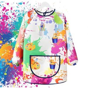 OUDQFCJ Tablier de Peinture Enfant Imperm&eacute;able Graffiti avec Manches Longues et Poches pour &Eacute;cole Art Tablier Peinture Gar&ccedil;ons Filles (7-12 Ans) (Mapico, neuf)
