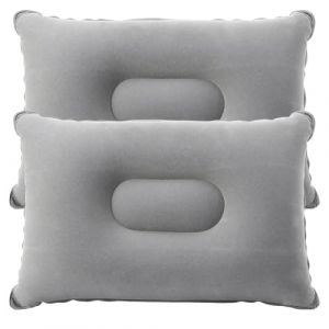 EIHI 2 pi&egrave;ces argent&eacute; Oreiller Gonflable Floqu&eacute;, 38x24cm, oreiller gonflable camping, oreiller de voyage, Coussin d'air portable pour avion, Coussin de plage, Gris (EIHI, neuf)
