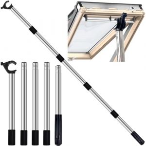 Canne T&eacute;lescopique pour Fen&ecirc;tre de Toit/Store, Perche Telescopique Con&ccedil;u pour Contr&ocirc;ler les Lucarnes, Robuste en Acier Inoxydable avec Crochet Universel, T&eacute;lescopique Extensible Jusqu'&agrave; 186 cm (MIX-TM6, neuf)