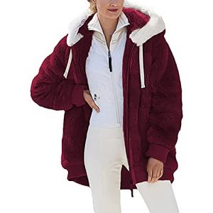 Veste Polaire Femme Fille Chaude Sweats Manteau &agrave; Capuche Zipp&eacute; Laine &eacute;pais Blousons Fourrure Hooded Coat Manche Longue Cardigan Casual Bloc de Couleur Mode Hiver Outerwear (⭐⭐⭐⭐⭐Susenstone, neuf)