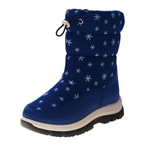 Bottes de neige tendance pour femmes - Pour gar&ccedil;ons et filles - Semelles &eacute;paisses antid&eacute;rapantes - Fermeture &eacute;clair lat&eacute;rale - Couleur unie - Chaudes et confortables, bleu, 34 EU (⭐⭐⭐⭐⭐Five Amm⭐⭐⭐⭐⭐, neuf)