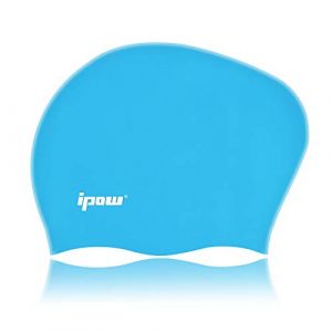 ipow Bonnet de Bain Femme Extensible/Bonnet Piscine Femme Cheveux Long/Bonnet de Douche en Silicone Etanche pour Femmes/Hommes/Adultes Unisexe pour Piscine Aquagym Plongée Nageurs (TechAIBO, neuf)