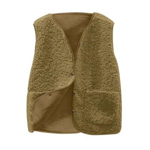 Gilet en Molleton Polaire Doux sans Manche Coupe Classique Femme Grandes Filles Couleur Unie Blouson Mode Bouton Matelass&eacute;e sans Manches Veste avec Poches (⭐⭐⭐⭐⭐Susenstone, neuf)