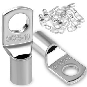 20 Pièces 25mm² Cosses Tubulaires M10 Cosses Annulaires, Cosses à Sertir a Oeil à Anneau, Œillet en Cuivre Étamé Cosse à Sertir pour Câble Électrique (Dawene store, neuf)