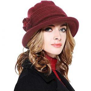 CheChury B&eacute;rets Chapeaux Melon Femme Hiver Femme Fleur &eacute;l&eacute;gante Laine Chaud R&eacute;tro Casquette Simple Beret Bonnets Cloche Chapeau Chapeau de D&ocirc;me,Rouge (LYworld, neuf)