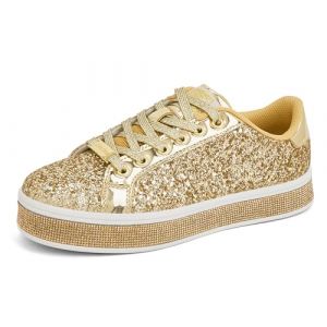 LUCKY STEP Baskets Mode &agrave; Plateforme pour Femme Confortables Semelle &Eacute;paisse pour la Marche et Le Tennis (Or, 10US-41EU-8UK) (KIP WOK, neuf)