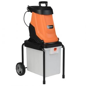 COSTWAY Broyeur de V&eacute;g&eacute;taux et Branches &Eacute;lectrique 2800W, Broyeur de Jardin Bac de Collecte 50 L Dia. Coupe de 45 mm Tr&eacute;mie de Remplissage Roues, Mulcheur Filaire pour Nettoyage Compostage (Orange) (FDS GmbH, neuf)