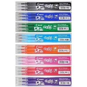 Pilot – Lot de 8 sets de recharges pour stylo roller effaçable Frixion, 1 de chaque couleur, noir, orange, bleu, vert, violet, rose, bleu clair et rouge - BLS-FR7 (PAPETERIE DU COLLEGE, neuf)