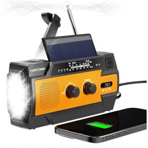 FosPower Radio d'urgence Météo 4000mAh (modèle A3) Solaire/manivelle/à Piles Chargeur de Batterie Portable avec AM/FM, Lampe de Poche LED, Alarme SOS pour la Randonnée et l'extérieur (Orange) (theWireless, neuf)