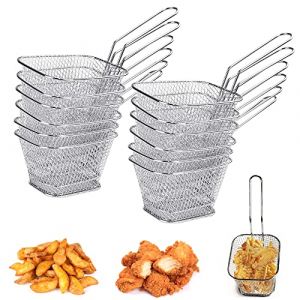 HAOMEEDUO 12PCS Panier à Frites en Acier Inoxydable Panier Presentation Frites Petit Panier Frites Individuel Panier pour Friteuse Rectangulaire Mini Panier à Frites avec Poignée pour Frites Rondelles (TRENDQUEST UNIPESSOAL LDA, neuf)