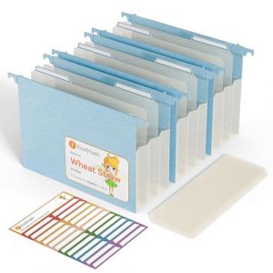EcoStach Dossiers Suspendus A4, en paille de bl&eacute;, organiseur de dossiers suspendus avec onglets et inserts pour bureau, maison et &eacute;cole (lot de 3, Bleu) (EcoStash Direct, neuf)