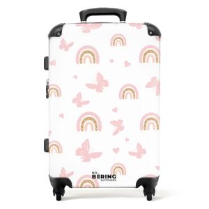 NoBoringSuitcases.com Valise Enfant File, Grande Valise, Valise Enfant Fille, Valise 23kg Soute, avec TSA, Valise pour Enfant, Valise Moyenne (67cm - 72L) (Arcs-en-Ciel Roses, Papillons - Blanc) (NoBoringSuitcases, neuf)