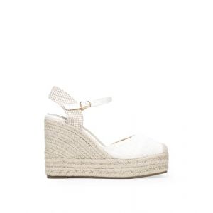 BOSANOVA Espadrilles pour femme avec plateforme et talon en sparto. Détail fermé avec raphia décoratif et fermeture à bracelet avec boucle. Chaussures pour femme, blanc, 39 EU (Bosanova, neuf)
