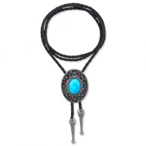 JYNXOR Bolo Tie En Cuir Avec Pendentifs Turquoise Ronde Pour Hommes Et Femmes, Cravate Bolero Homme, Collier Chemise Cowboy Femme, Cravate Bolo Pour Homme Pour Costume, Chemise Ou Veste Western (SHOPSCAPE INK, neuf)