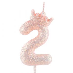 Bougie d'anniversaire en forme de couronne rose scintillante, 2&egrave;me bougie d'anniversaire rose scintillante avec chiffre pour d&eacute;coration de g&acirc;teau pour fille, f&ecirc;te &agrave; th&egrave;me, anniversaire de mariage (Zi Lan, neuf)