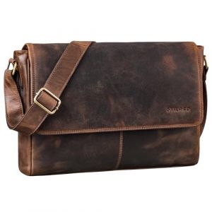 STILORD 'Oskar' Sac Bandoulière en Cuir Homme Femme - Sac Messager Vintage en Cuir Véritable - Sacoche Ordinateur 15 pouces Cartable pour Bureau, Travail et Université, Couleur:soria - marron (STILORD Cuir, neuf)