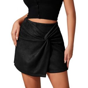 Ausing Mini Jupe en Daim Femme Jupe Courte Moulante Short Taille Haute Jupes Crayon Fendue Devant Sexy Jupes Fronc&eacute;e Extensible &Eacute;lastique A Line Shorts Droite Fermeture &Eacute;clair Hiver Automne Noir S (QINSIKEJI, neuf)