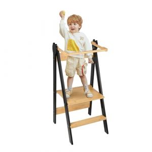 Tour d'apprentissage en Bois Naturel de Bouleau, Pliable,Tour d Observation Enfant, Tour Montessorienne d'apprentissage Pliable Multi-usages S&eacute;curit&eacute;-88 * 45 * 45 cm-caf&eacute; noir (Hechheu, neuf)
