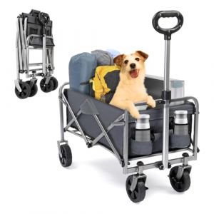 HOBBYZOO Chariot Pliable à Roulette - Chariot de Plage, Roues Tout-Terrain, poignée réglable, Taille compacte(74x45x84 cm) - avec Jusqu’à 100kg - Idéal pour Camping, Plage, Jardinage, Gris (HobbyZoo Shop, neuf)