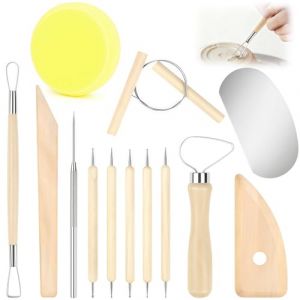 Lot de 13 Outils Kit Poterie, Kit Modelage Argile Professionnel, Kit Argile pour Poterie Terre Poterie, Tour Poterie pour D&eacute;butants, Professionnels (Zynqo, neuf)