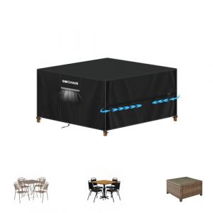SIMPHAUS Housse Table de Jardin Exterieur,Housse Salon de Jardin Exterieur Impermeable 420D Oxford Tissu Bache Table Exterieur avec Grilles D'aération,Housses pour Mobilier de Jardin 100x100x80cm (GRACEEU, neuf)