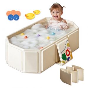 Baignoire Pliable b&eacute;b&eacute; Baignoire b&eacute;b&eacute; Portable pour Enfants: Comprenant 5 Balles et 2 Canards - Baignoire int&eacute;gr&eacute;e avec Bouchon de Vidange - Baignoire Portable avec Jouets pour Enfants (White) (MoKeTing, neuf)