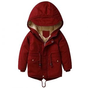 linboo Enfant Garçon Manteau Chaud Blouson à Capuche Hoodie Parka Doublure Polaire Epais Veste d'Hiver pour Bébé Garçon Fille, Rouge, 7-8 ans (TBONBON-EU, neuf)