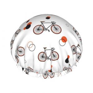 Bonnet de douche pour douche &ndash; Motif v&eacute;lo &agrave; pois double couche r&eacute;utilisable et imperm&eacute;able pour femme, bonnet de douche pour femme avec doublure en PEVA et corde &eacute;lastique (Vosery, neuf)