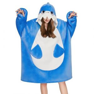 OLAOLA Sweat &agrave; Capuche Couverture Surdimensionn&eacute;e Requin pour Adultes, Pull Plaid &agrave; Capuche en Polaire Sherpa avec Manches et Poches, Sweat Plaid Doux et Chaud pour Femme Homme (pitgeem, neuf)