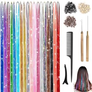 Anyasen 18 Couleurs MèChes de Cheveux Tinsel,Kit D'Extension Cheveux Brillants,pour les FêTes de NoëL, les Anniversaires, les FêTes D'Halloween, les éVéNements de Danse, les Spectacles sur ScèNe, les (Anyasen, neuf)