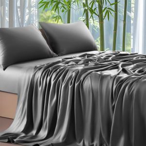 Drap Housse 160x200 Bambou Gris Drap de Lit en Mélange Tencel Lyocell Bambou Drap Housse Gris Lisse Respirant pour Matelas Épais Hypoallergénique sans Repassage Ourlet Élastique La Peut atteindre 30cm (gezu, neuf)