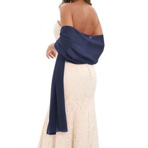 GIBZ Châle en Mousseline de Soie Longue Foulard Étole Femme Élégant Transparent Cape Mariage Mariée Soirée Couleur Unie Bleu Marine 200x45cm (Shopzo EU, neuf)