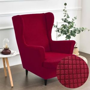 Highdi Housse de Fauteuil &agrave; Oreilles Extensible 2-Pi&egrave;ces Couverture de Fauteuil avec Housse de Coussin en T, Couleur Unie Jacquard &Eacute;paissir Strandmon Housse de Fauteuil Antid&eacute;rapante (Rouge) (Highdi, neuf)