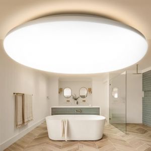 WARMELLE Plafonnier LED, Plafonnier Salle de Bain IP65 &Eacute;tanche, CRI80+ Sans Scintillement, &Oslash;28cm Ronde, 22W 3000K Blanc Chaud 3080LM, pour Cuisine, Salle de Bains, Chambre, Entr&eacute;e (warmelle, neuf)