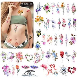 Roarhowl 46 tatouage fleurs colorées tatouage temporaire femmes, femmes tatouage temporaire sexy, faux tatouage coloré, tatouage collant, aquarelle créativité (OnySky, neuf)