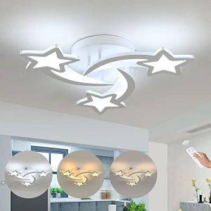 Plafonnier LED Moderne Dimmable, 30W Lampe de Plafond LED Créatif Forme De Étoile À 3 Têtes, Luminaire Plafonnier Avec Télécommande, Pour Chambre À Coucher Salon Salle À Manger Chambre D'enfant (RVA5026, neuf)